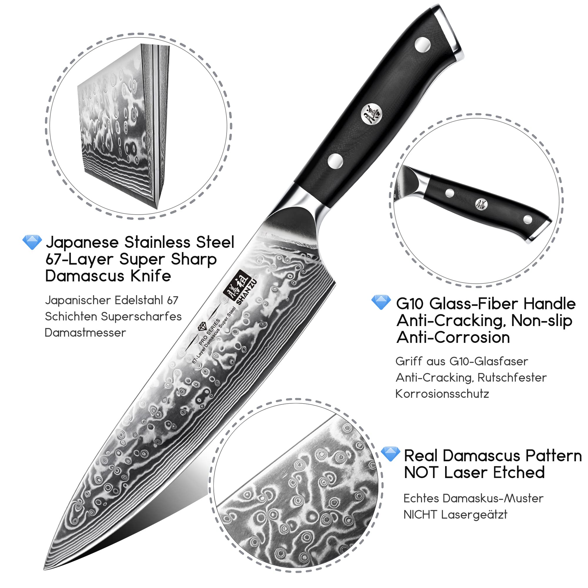SHAN ZU Damascus knife 67-layer pattern showcases artistry and durability for daily prep.