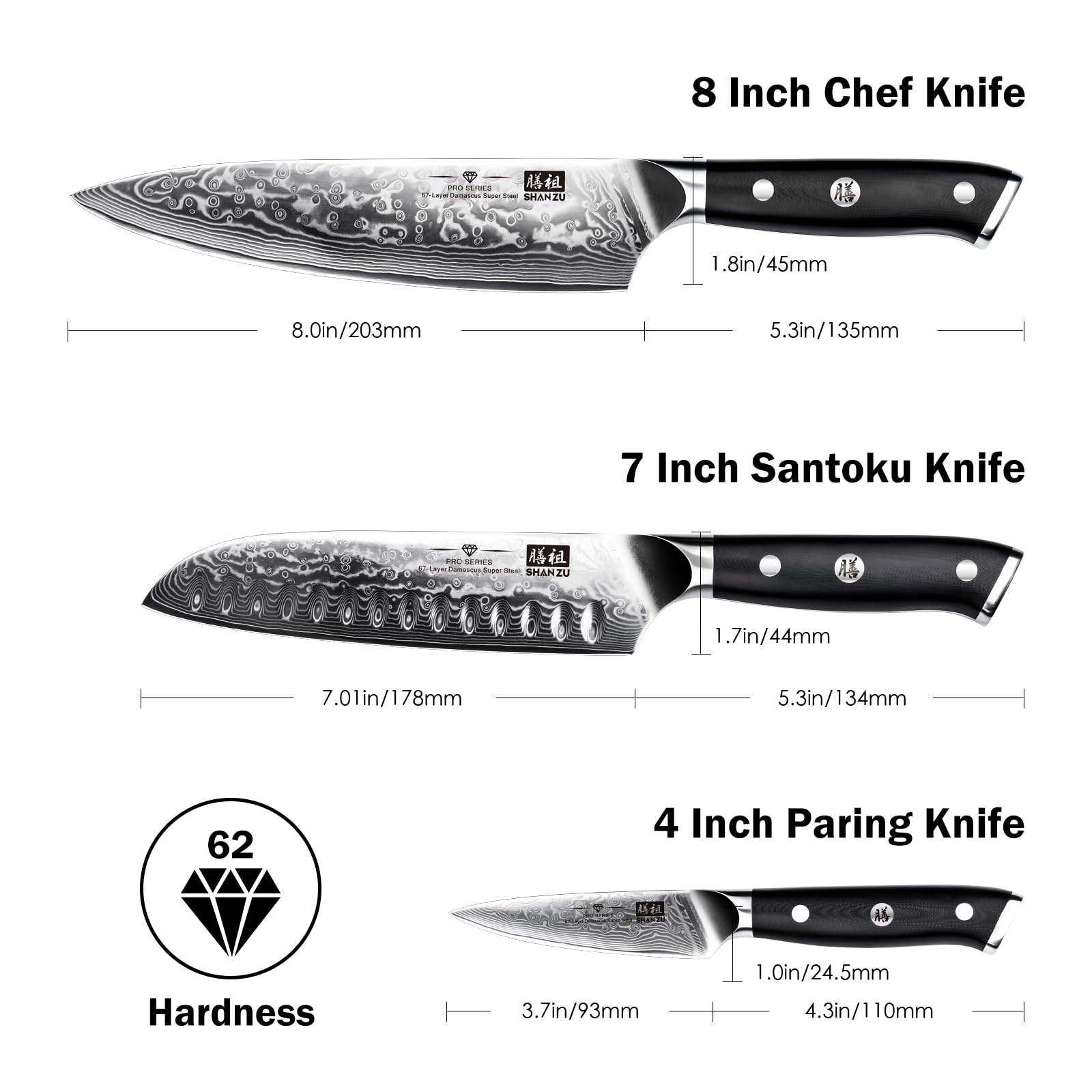 SHAN ZU Damascus knife 67-layer pattern highlights durability and edge retention.