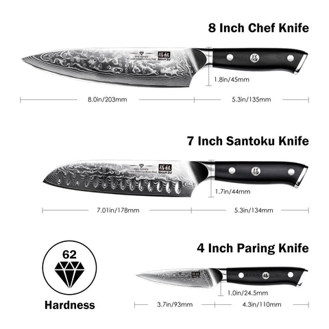 SHAN ZU Damascus knife 67-layer pattern highlights durability and edge retention.