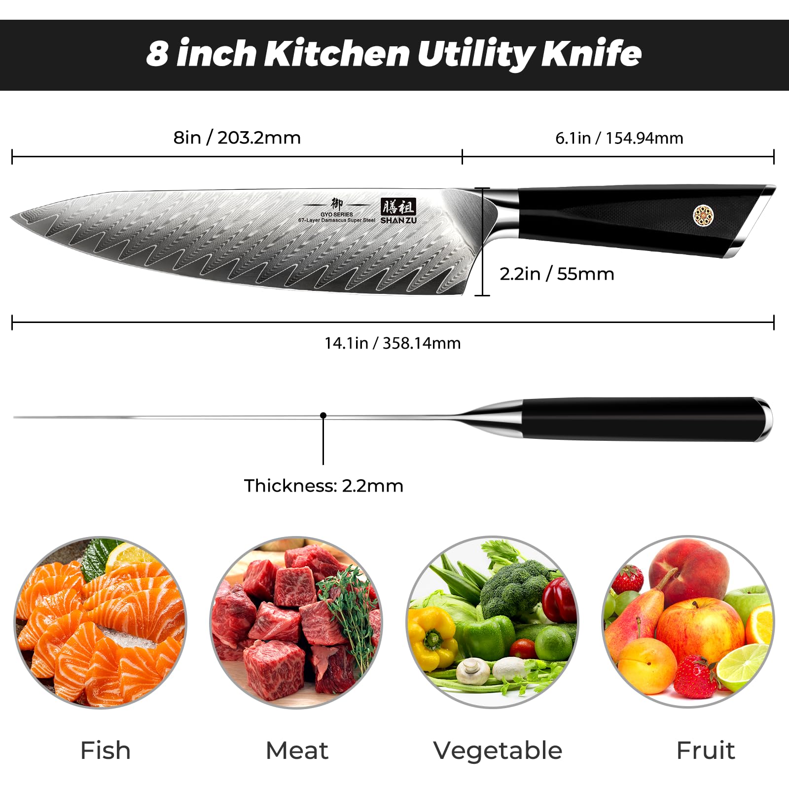 SHAN ZU knife core and layers offer corrosion resistance and lasting edge.