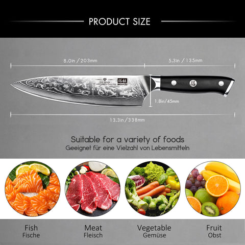 SHAN ZU Damascus knife blade thickness 2.2 mm for precise, controlled cuts.