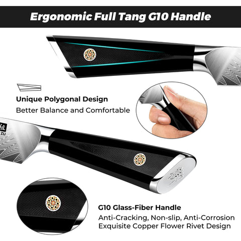 SHAN ZU paring knife with G10 handle in ergonomic view for grip.