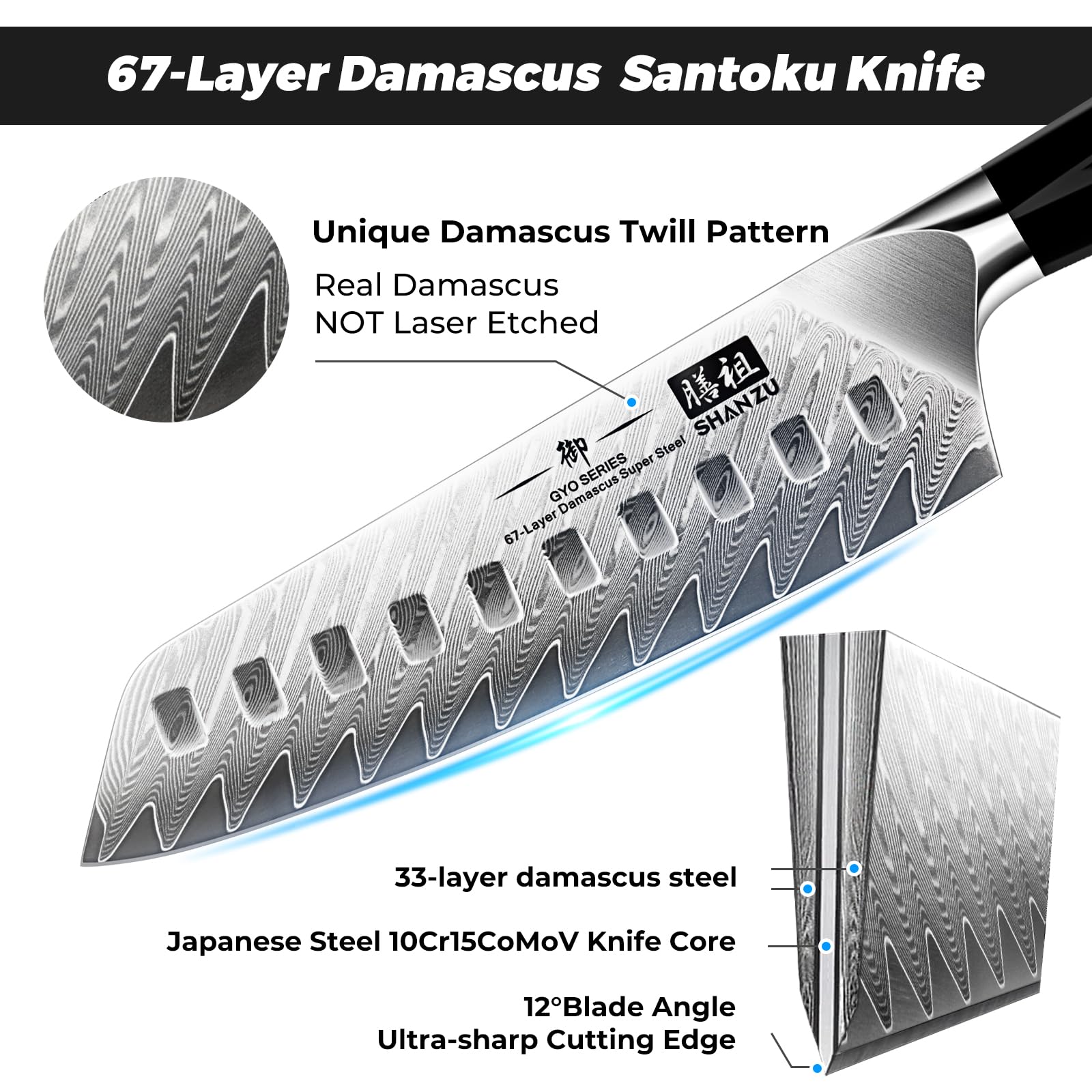SHAN ZU Damascus knife with full tang for durability and balance
