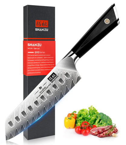 SHAN ZU Damascus Santoku Knife 7-inch blade for precise slicing