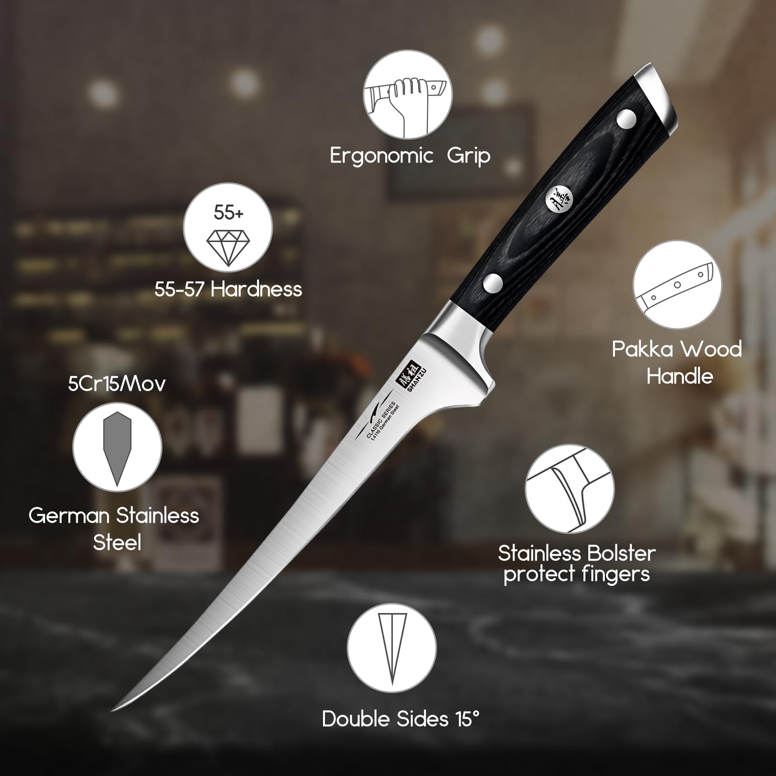 SHAN ZU full-tang knife handle for balanced control.