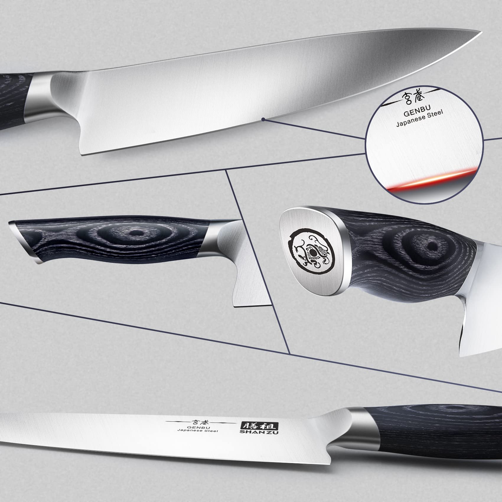 SHAN ZU Genbu ergonomic K133 handles offer comfortable control during prep.