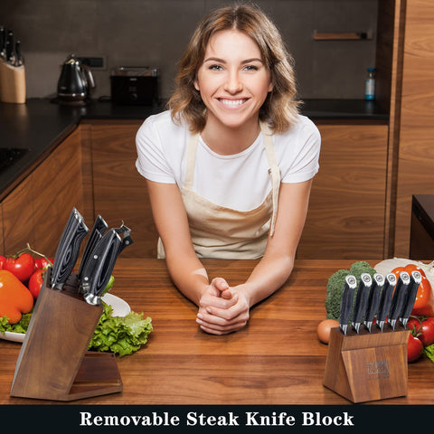 SHAN ZU Genbu straight-edge knives provide clean, even slices for bread and meat.