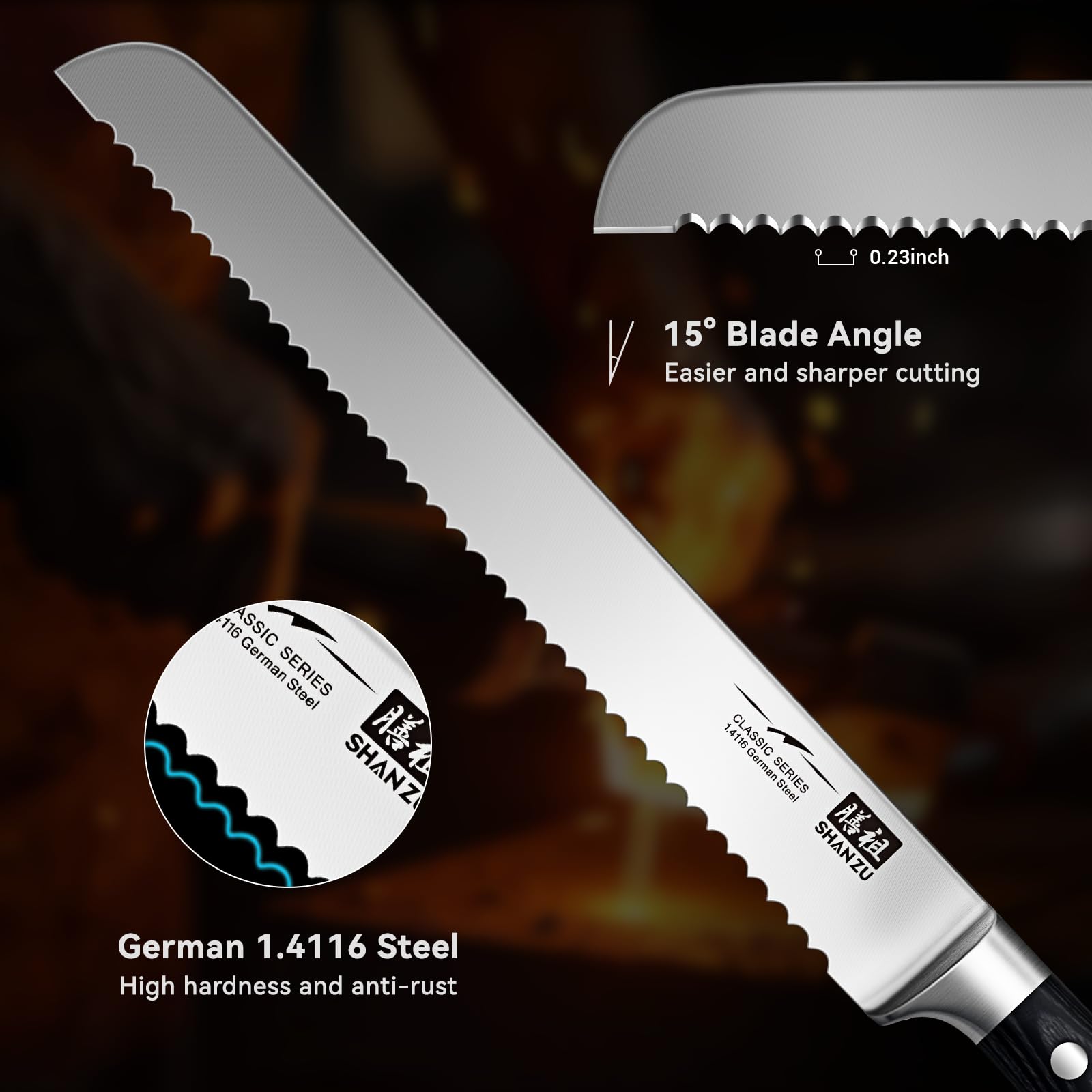 SHAN ZU German 1.4116 stainless blade resists rust and stains
