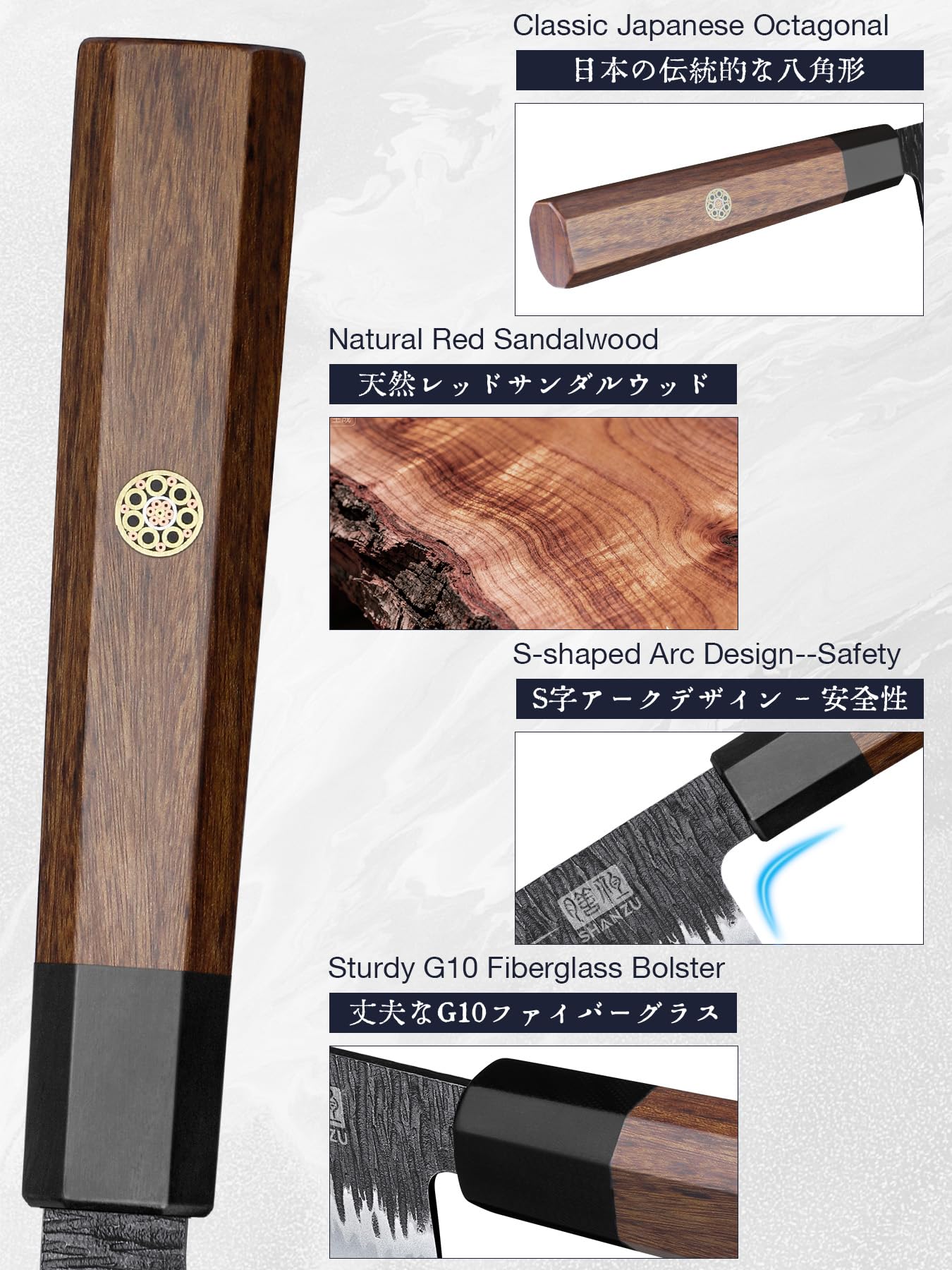 SHAN ZU 8-inch chef knife in use for precise, controlled slicing.