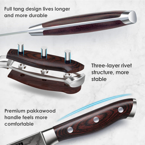 SHAN ZU five-piece set includes chef, carving, filleting, utility, and fruit knives