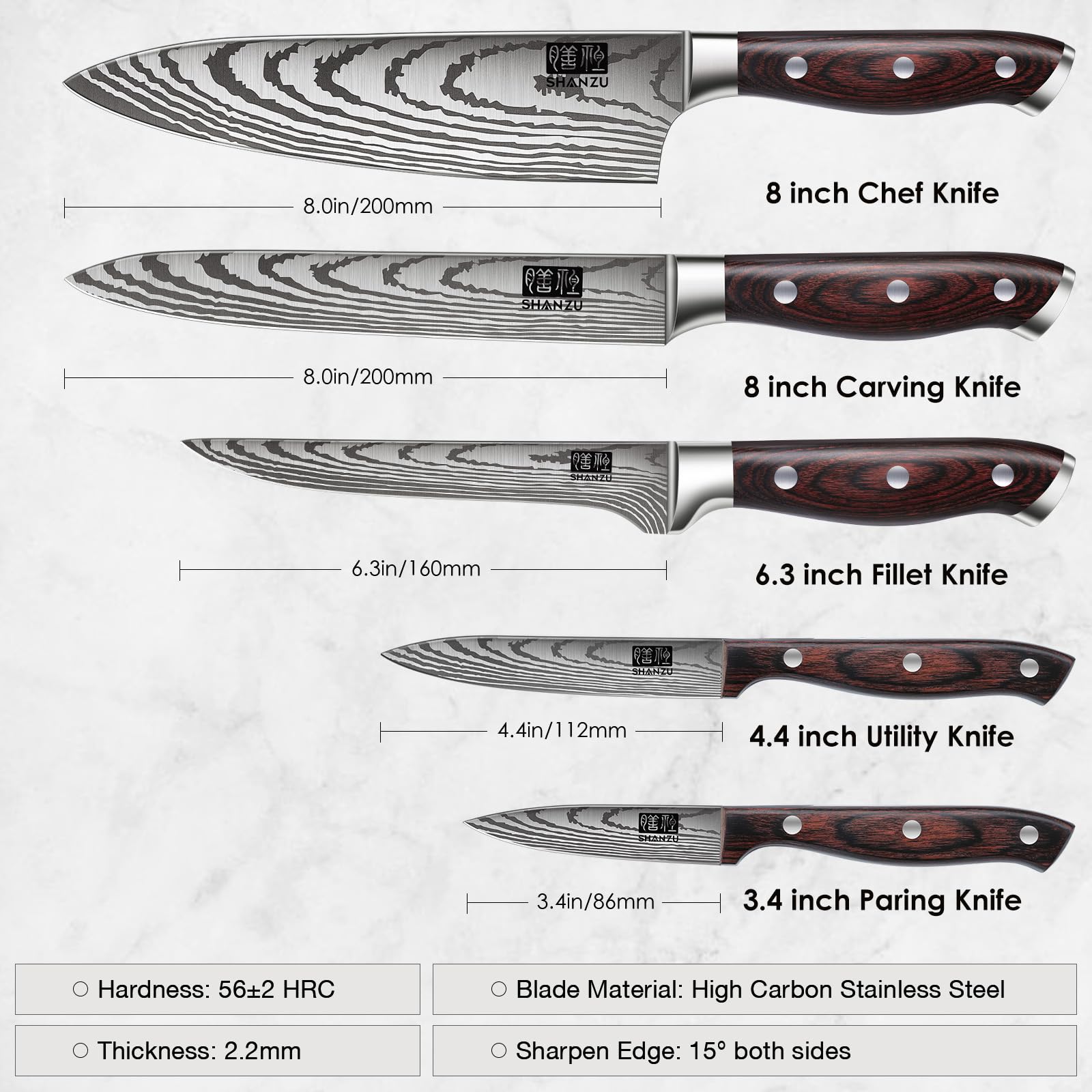 SHAN ZU laser-engraved blade pattern for style and durability