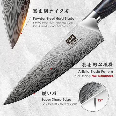 SHAN ZU Japanese kitchen knife showing an ergonomic pakkawood handle for comfortable grip