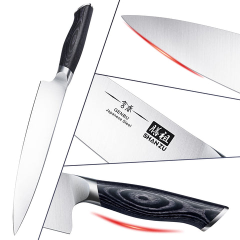 SHAN ZU Japanese super steel blade close view emphasizes edge retention and durability.