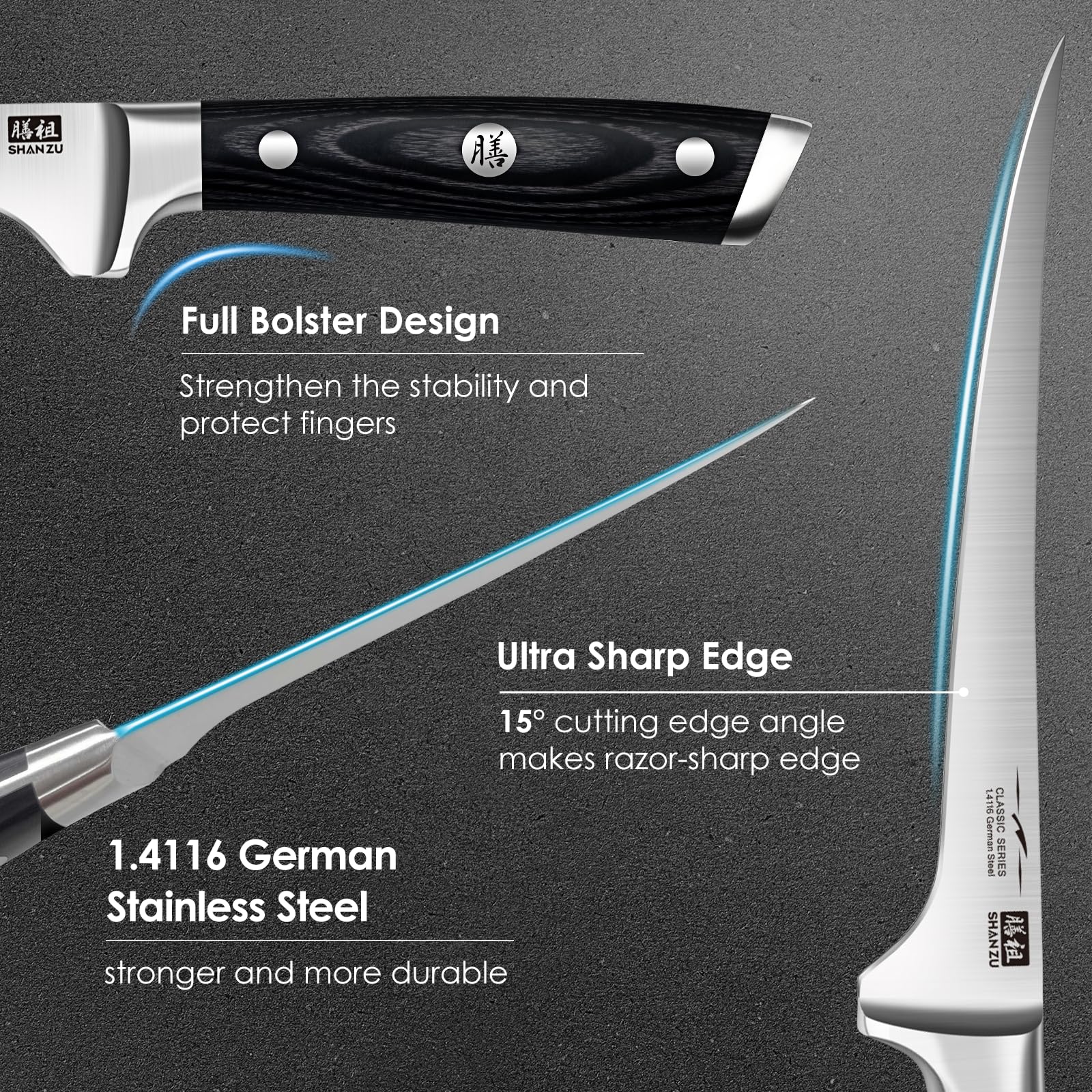 SHAN ZU lightweight, balanced knife reduces wrist fatigue.