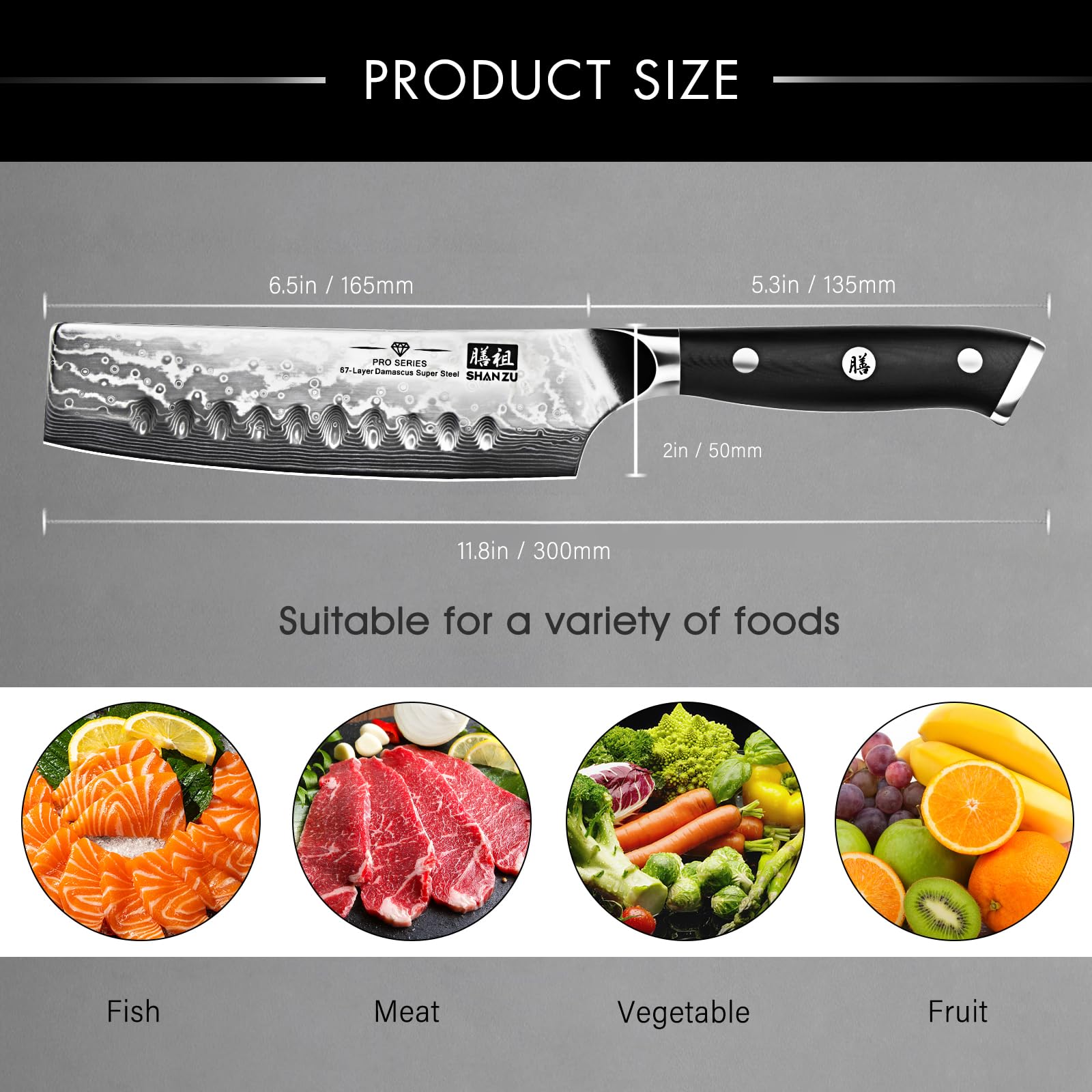 SHAN ZU Nakiri knife with ergonomic G10 handle for balanced, comfortable cutting