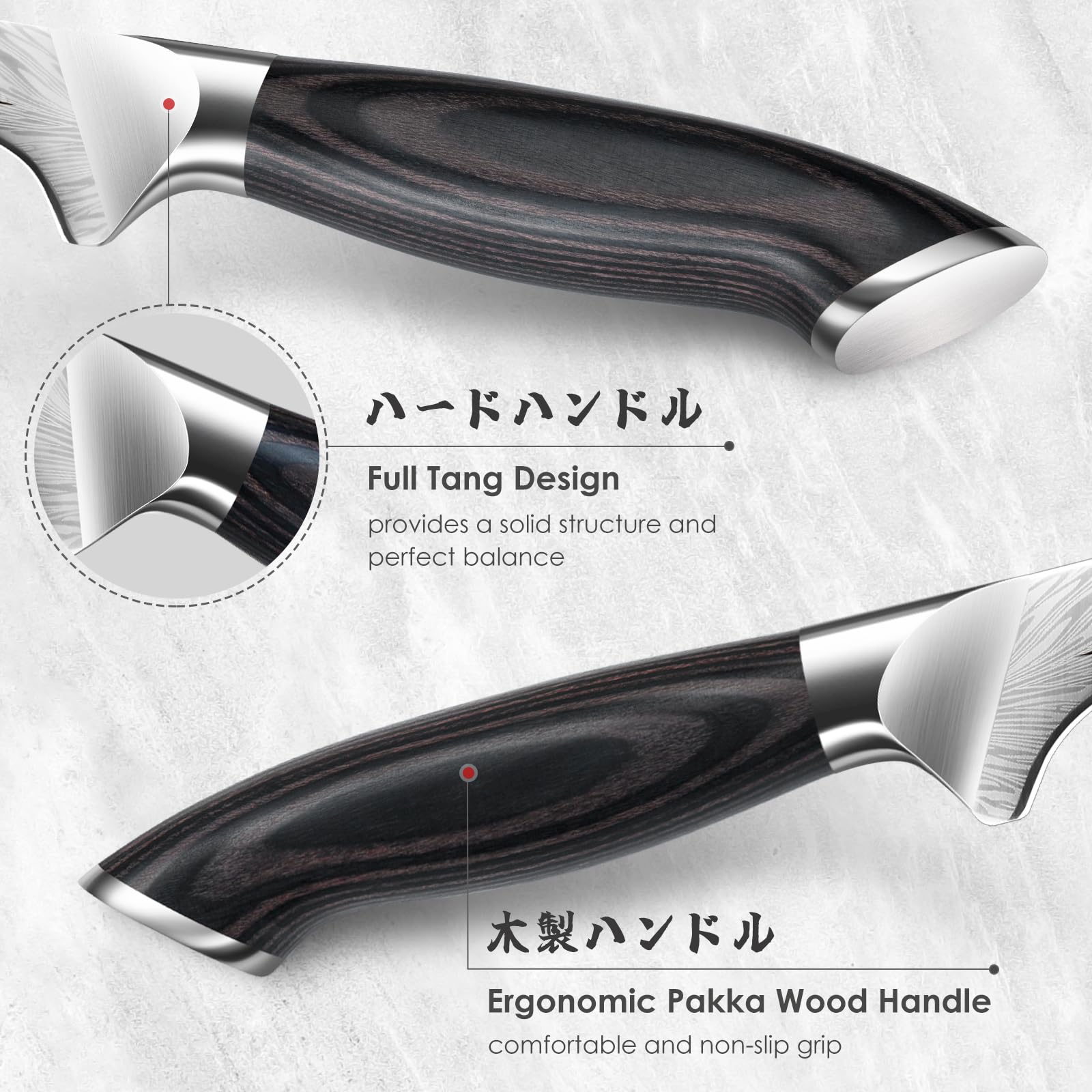 SHAN ZU Pakkawood handle offering secure grip and balance