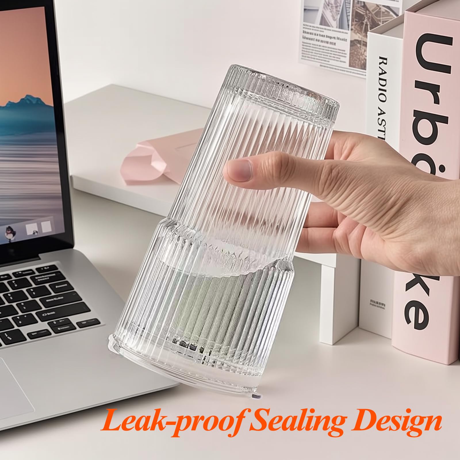 SHANDERBAR stackable ribbed glasses save space during entertaining.