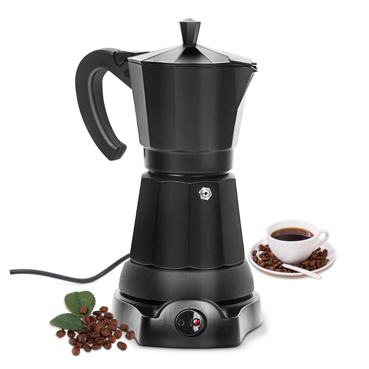 SHANGSKY electric moka pot 6-cup front view for quick espresso at home