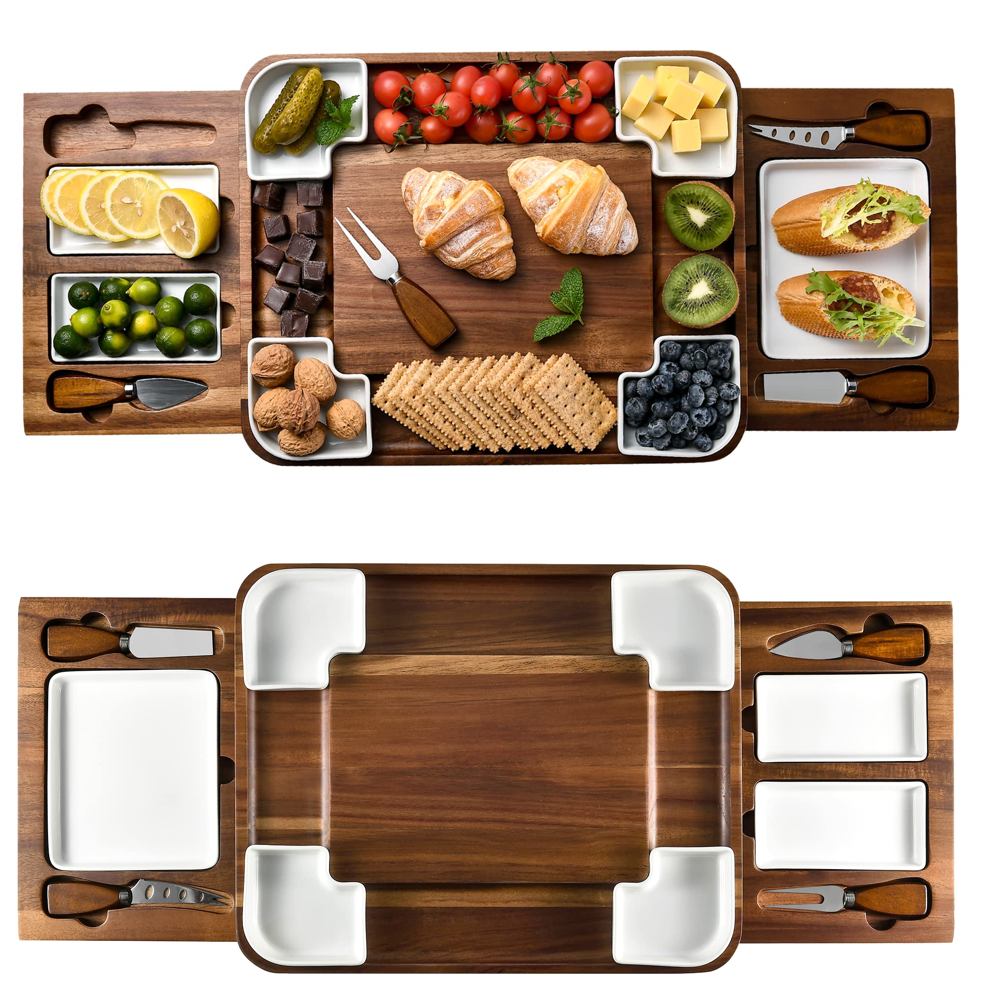 Shanik acacia cheese board square top view with natural grain for elegant entertaining