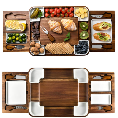 Shanik acacia cheese board square top view with natural grain for elegant entertaining