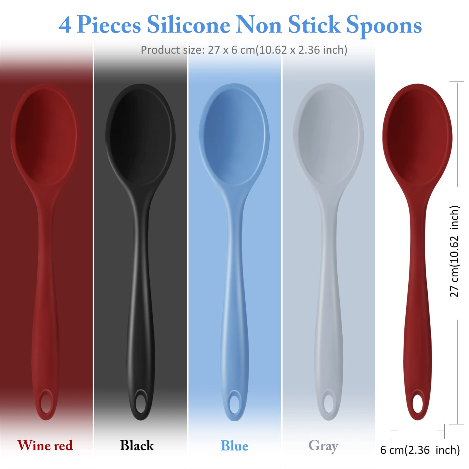 Shappy silicone spoon 10.6-inch with hanging hole for easy drying and storage
