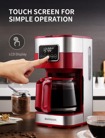 SHARDOR 10-Cup programmable coffee maker digital display highlights intuitive touch control.
