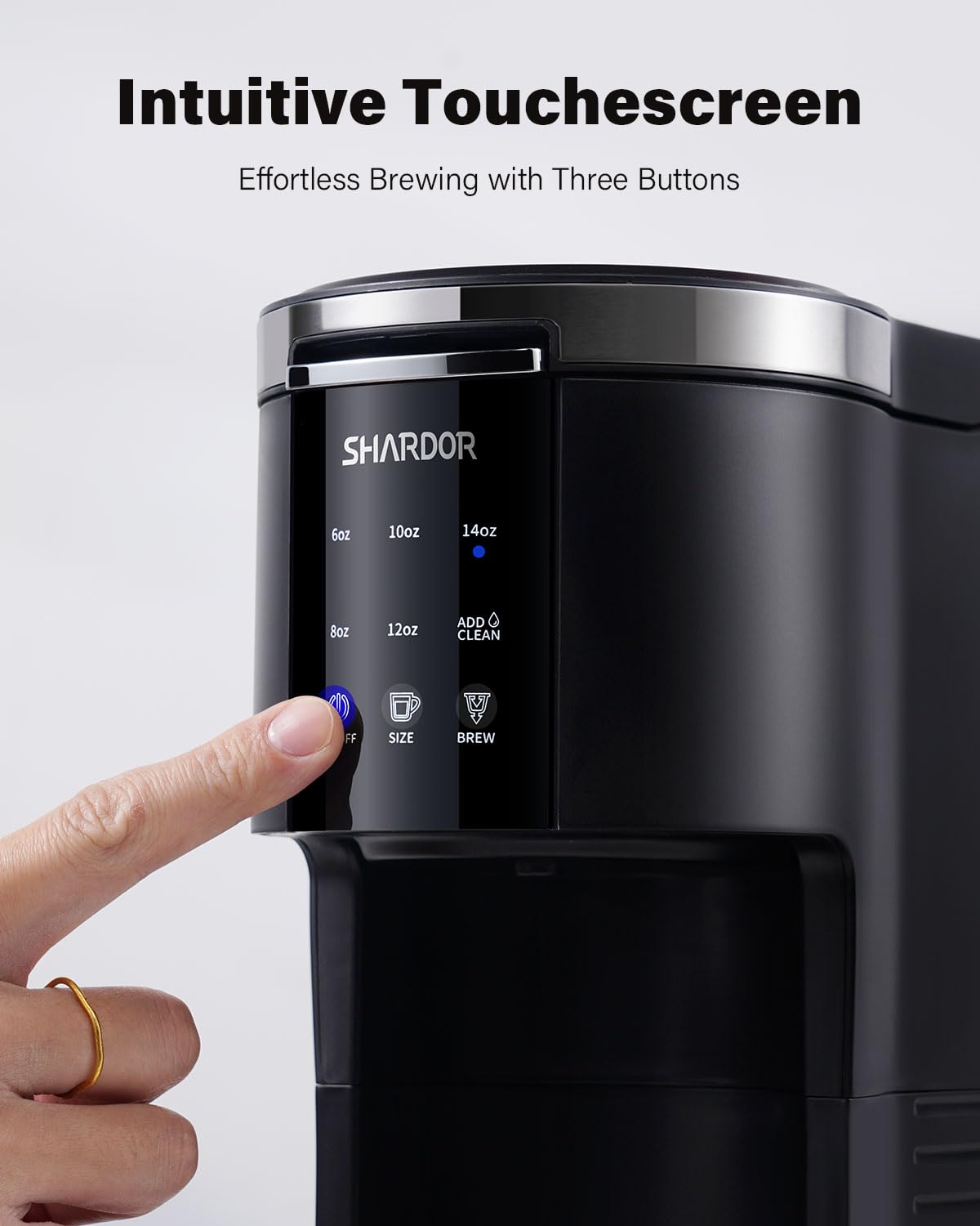 SHARDOR 3in1 brew sizes display—clear options from 6 to 14 oz.