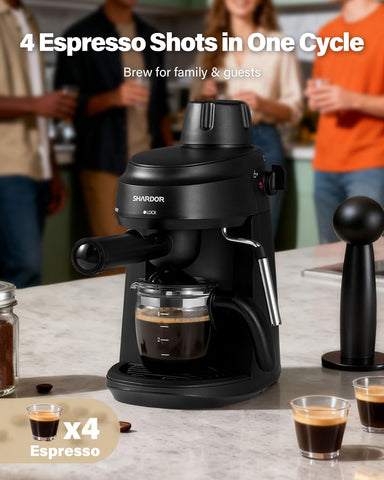 SHARDOR 4-cup espresso extraction suited for sharing at home or in the office.
