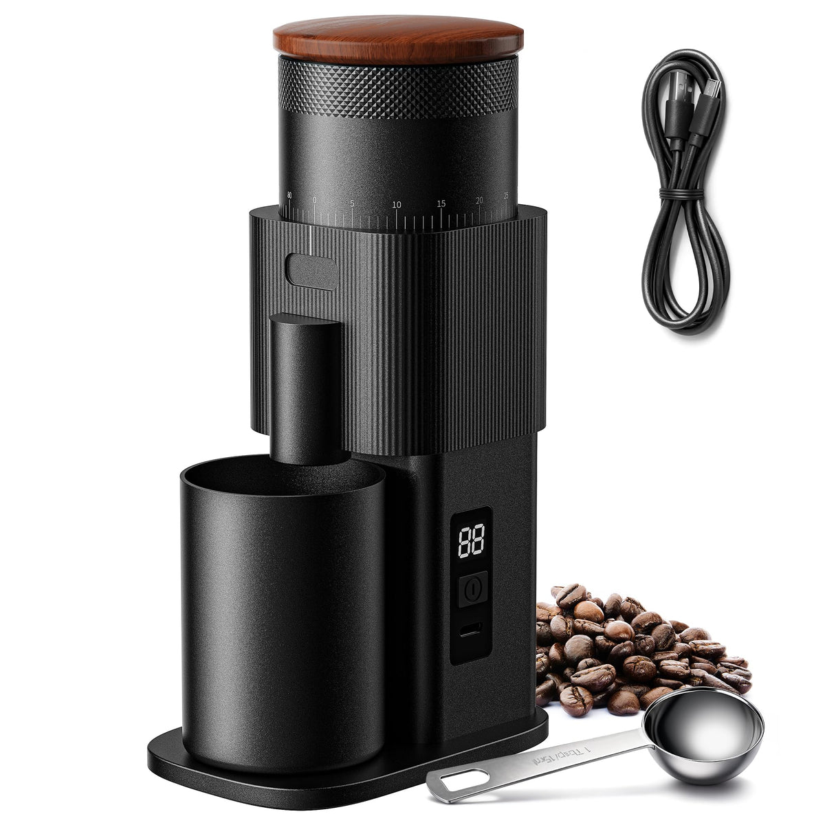SHARDOR all-metal single-dose grinder on a kitchen counter delivers fresh grounds
