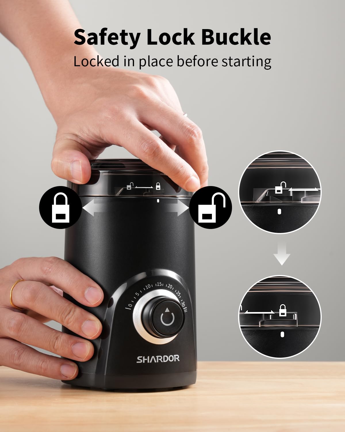 SHARDOR grinder featuring timed grind control for precise results