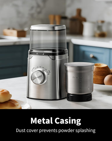 SHARDOR all-metal shell close-up highlighting sturdy construction for daily grinding.