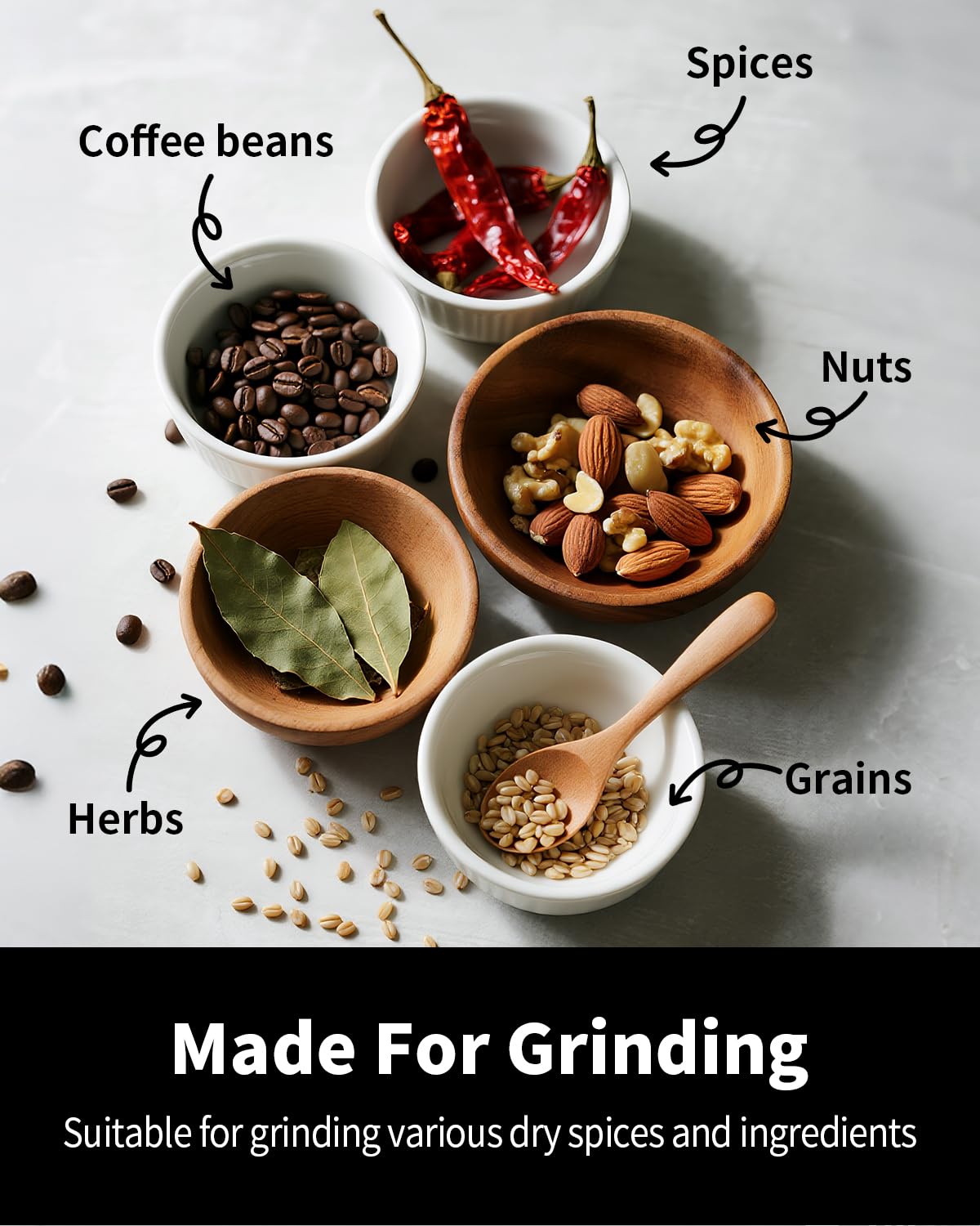 SHARDOR grinder suitable for coffee beans, spices, and herbs.
