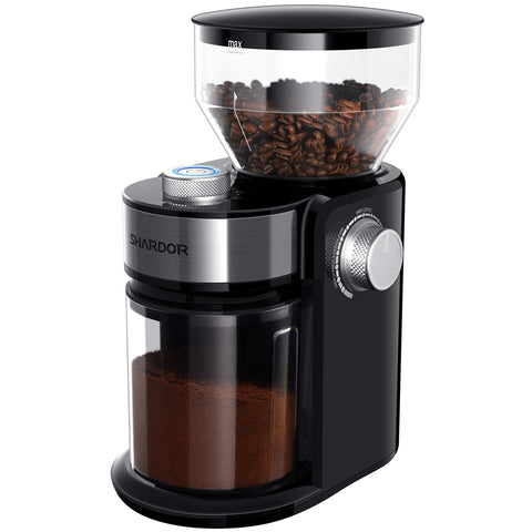 SHARDOR Electric Burr Coffee Grinder 2.0 front view, compact and sleek for countertops