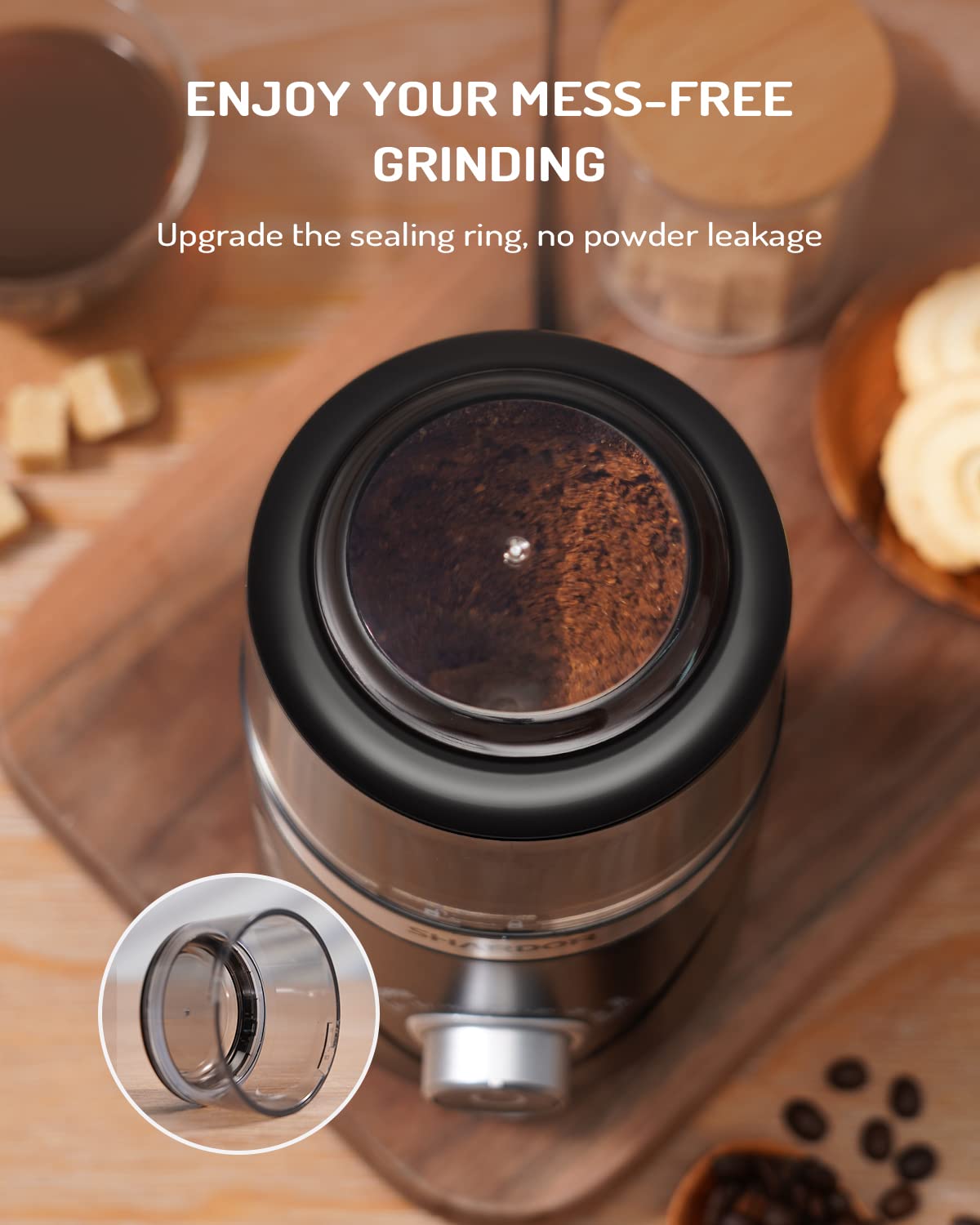 SHARDOR electric grinder processing spices like pepper and cinnamon