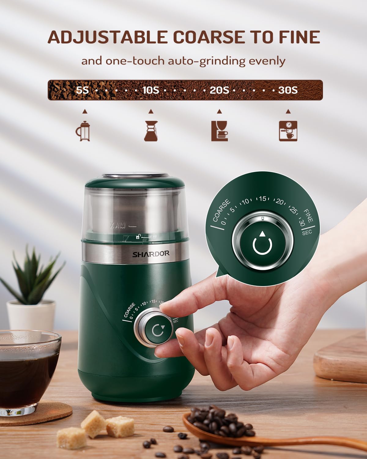 SHARDOR grinder with removable cup for easy emptying and cleaning