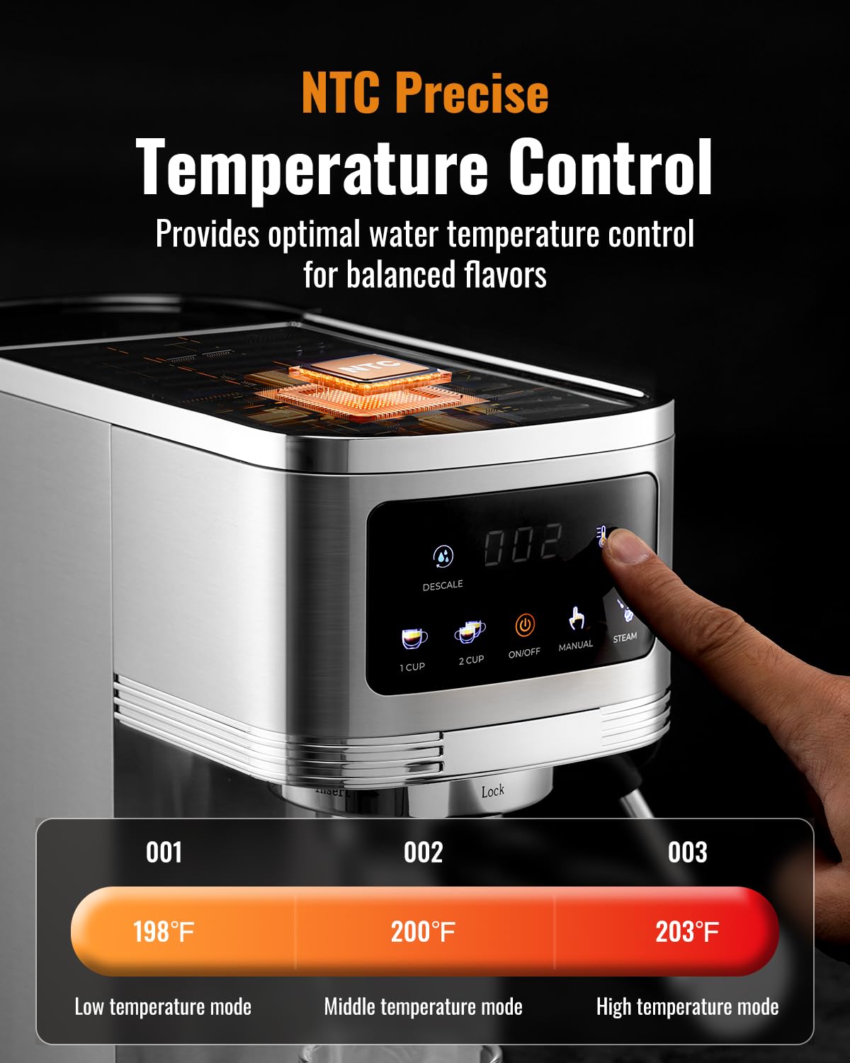 SHARDOR espresso machine NTC temperature control allows precise brew temps.