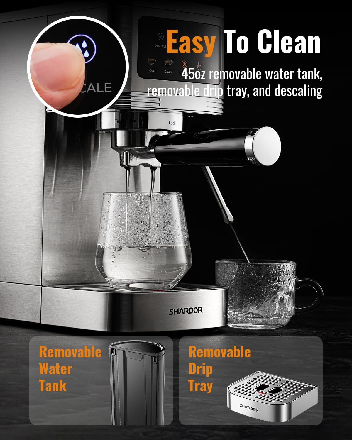 SHARDOR espresso machine portafilter tamper set supports barista-style prep.