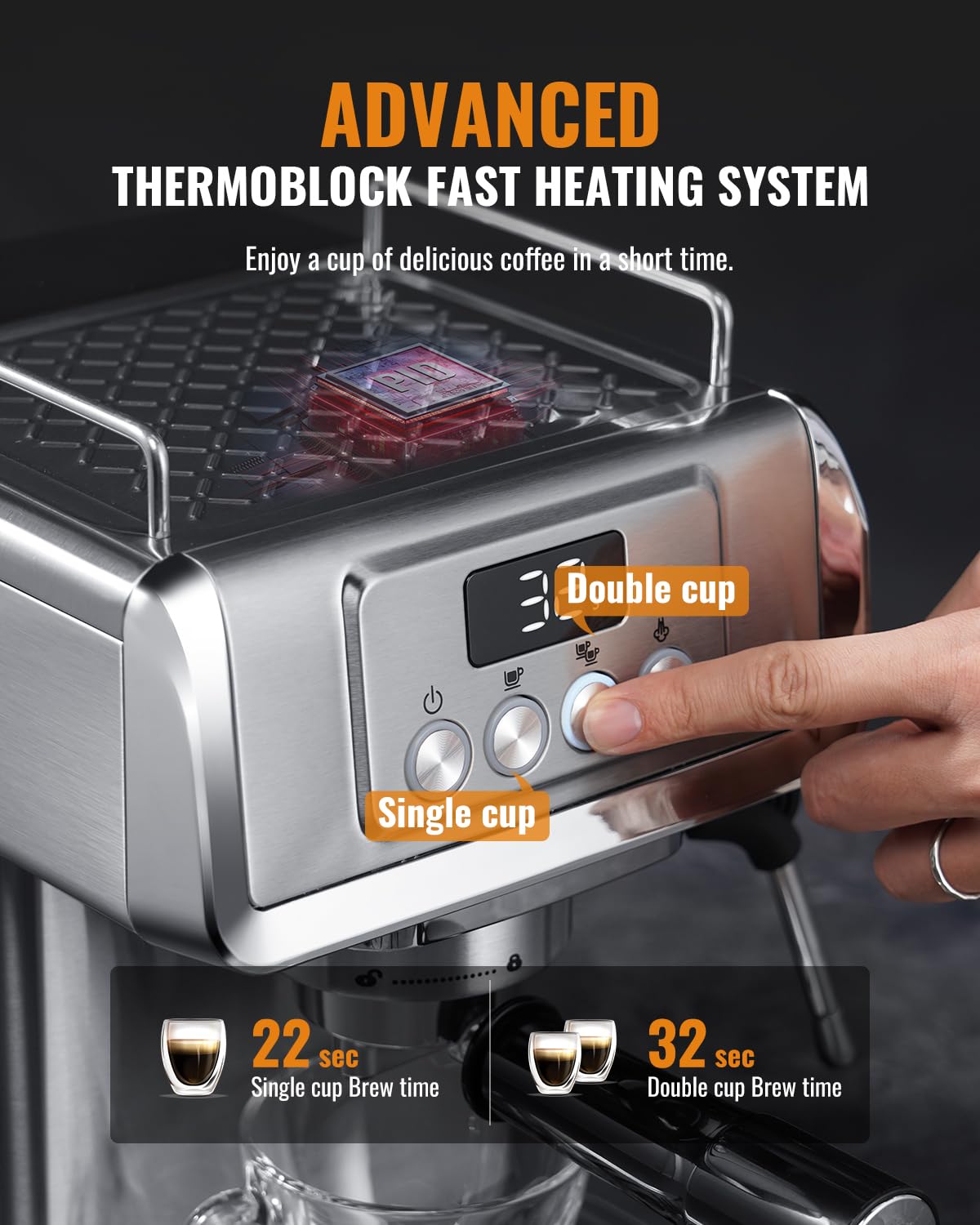 SHARDOR supports single and double shots for versatile beverages.