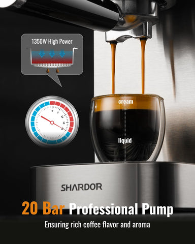 SHARDOR espresso machine touchscreen display enables quick coffee customization.