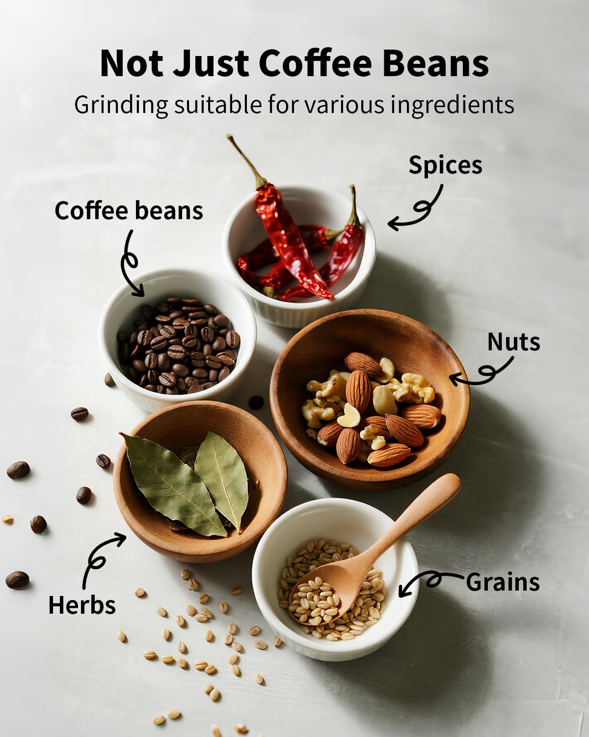 SHARDOR adjustable grind range from coarse to fine for beans, spices, and herbs