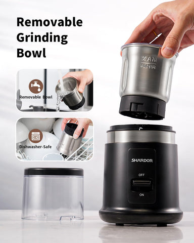 SHARDOR grinder with upgraded blades delivering even grind across dry ingredients.