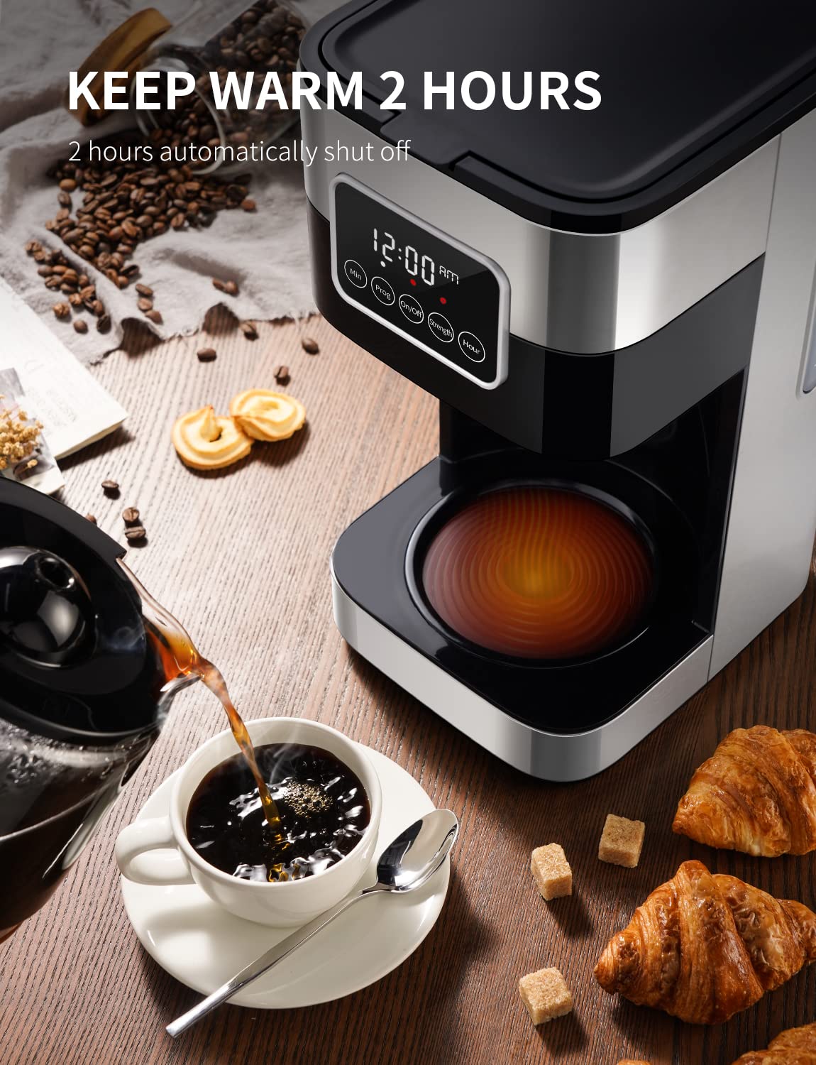 SHARDOR LCD touch screen simplifies brewing with intuitive controls.