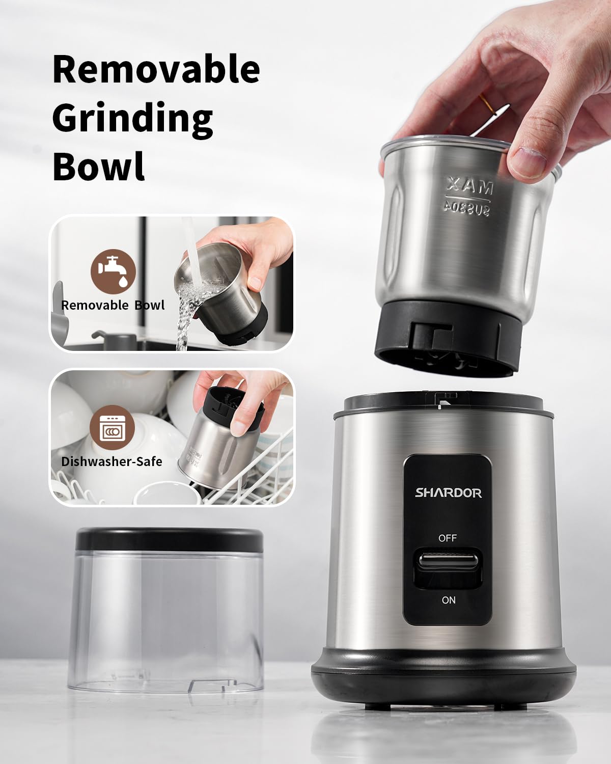 SHARDOR One Touch grinder dry ingredients deliver quick, uniform results