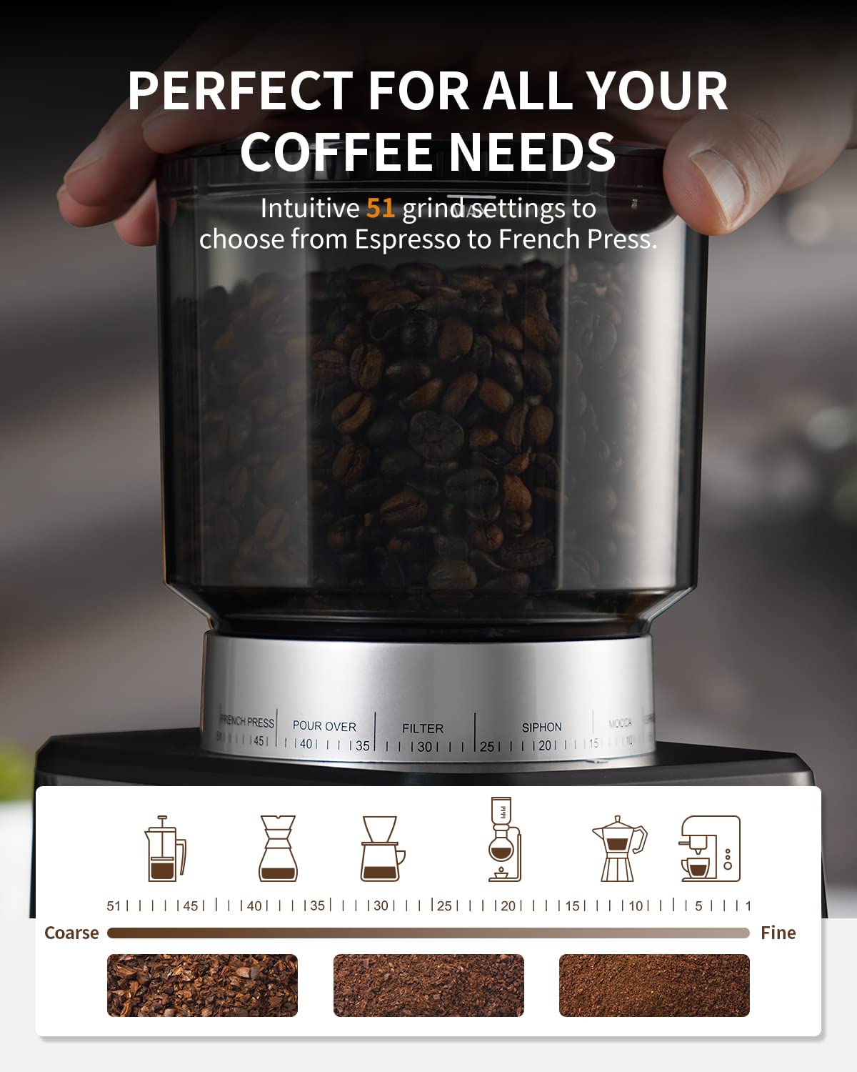SHARDOR portafilter cradle allows direct grinding into the portafilter