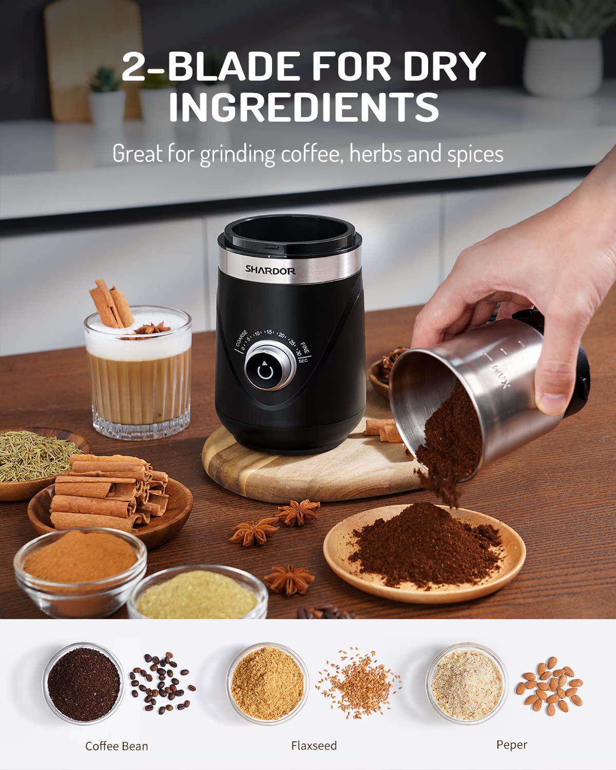 SHARDOR spice grinder handles wet and dry grinding for versatile recipes