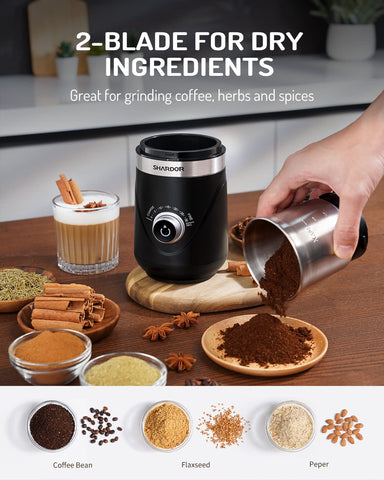 SHARDOR spice grinder handles wet and dry grinding for versatile recipes