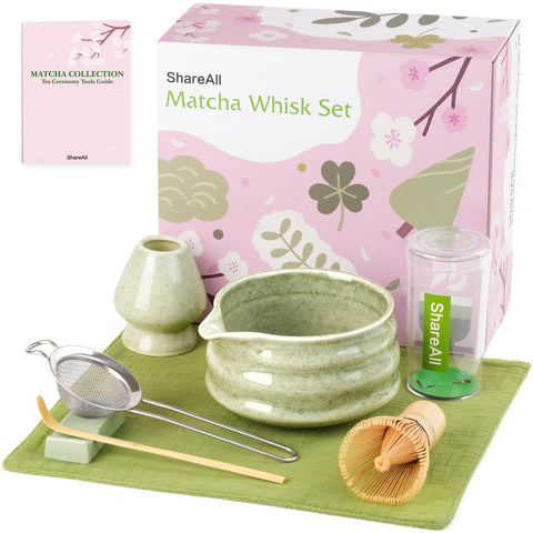 ShareAll Artisan Ceramic Matcha Bowl with spout for mess-free pouring and precise whisking
