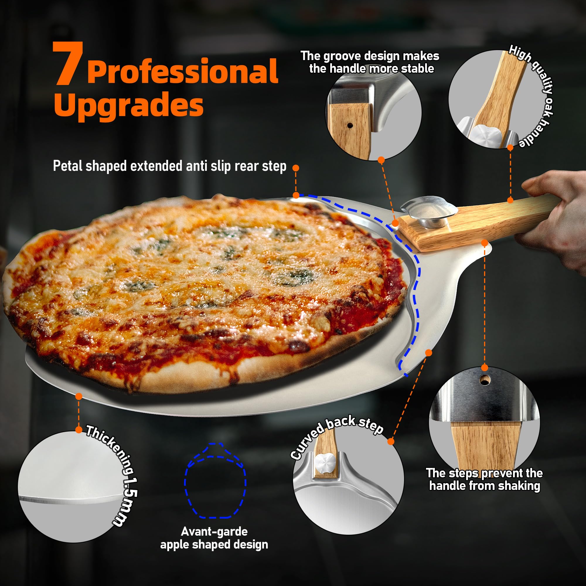 Sharmila foldable handle pizza peel stores compactly after use