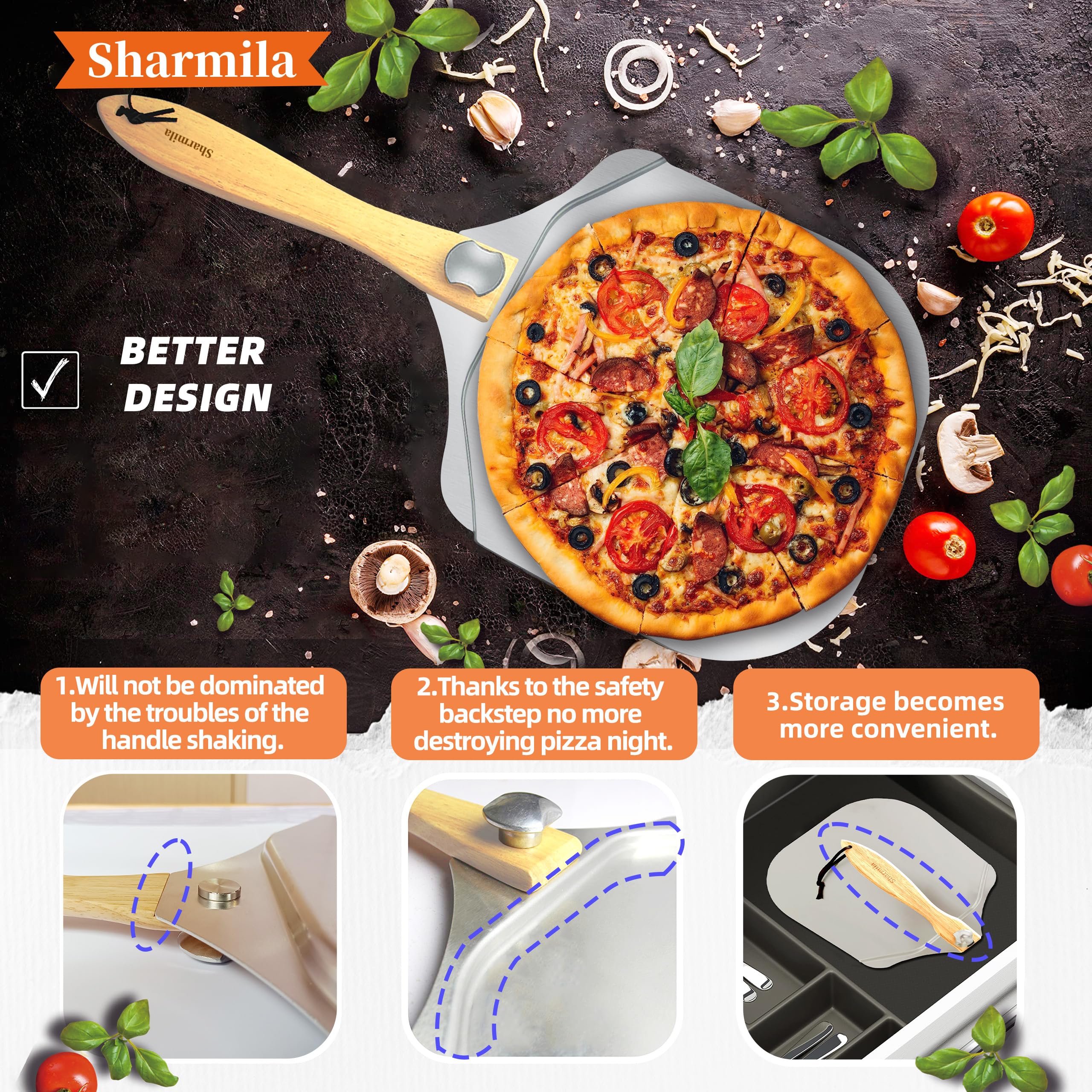 Sharmila rocker cutter included for precise pizza slicing.