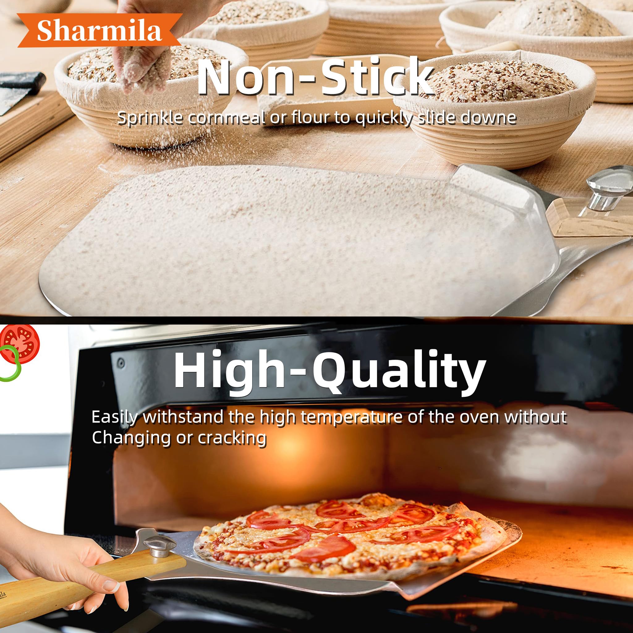 Sharmila metal spatula included for lifting slices safely.